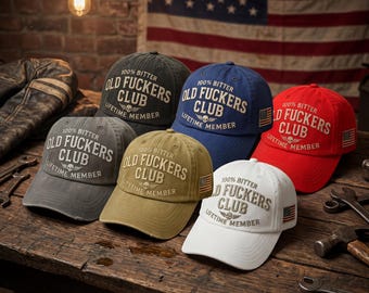 Old Fckers Club Embroidered Cotton Dad Hat, Vintage Washed Baseball Cap