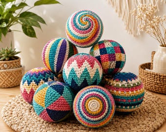 Hand crochet hacky sack footbag | Fair Trade Cotton Footbag & Stress Ball | Woven Juggling Ball