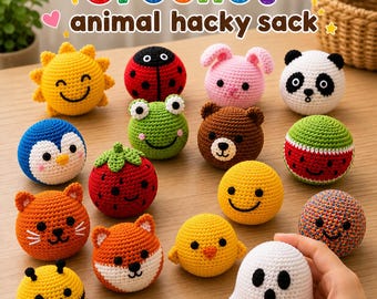 Crochet Hacky Sack Ball, Handmade Character Stress Ball, Cute Animal Fidget Toy, Kids Gift, Frog Panda Bear Fox Bee Ghost, Footbag