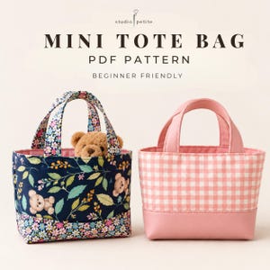 Molde em PDF para costura de mini sacola de compras | Molde fácil para iniciantes em sacola de lona, ​​tutorial em PDF para sacola pequena, molde para Kindle e bolsa infantil