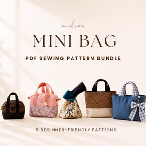 Mini Bag Sewing Pattern Bundle | 5 Beginner-Friendly PDF Patterns – Tote, Bow Tote, Knot Bag & Mini Pouches