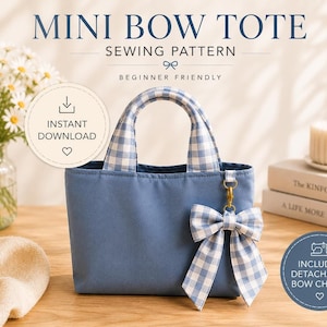 Bow Tote Bag Sewing Pattern PDF | Beginner Mini Tote Tutorial | Instant Digital Download