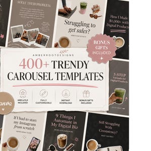 400+ Trendy Canva Carousel Templates | MRR PLR Social Media Kit (Digital Download)