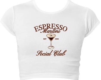 Espresso Martini Social Club Baby Tee | Premium Cap Sleeve Baby Rib Crop Top Shirt for Women