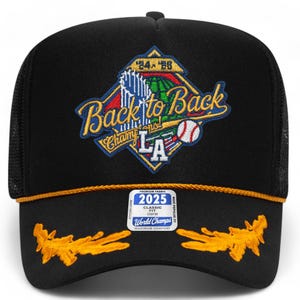Los Angeles Baseball 2025 World Champions Hat (Back To Back Patch on Oak Leaves Foam Mesh Back)
