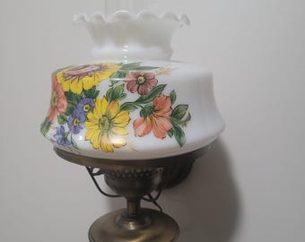Vintage Gone With the Wind Style Electric Lamp, Hand-Painted Floral Milk Glass Shade