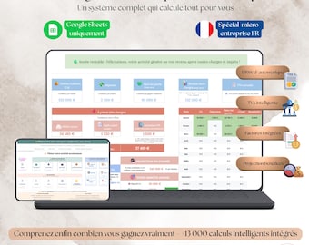 Tableau Auto-Entrepreneur Google Sheets | Gestion Entreprise URSSAF TVA CFE Factures Devis | Suivi Financier Freelance Multi-Années 2026