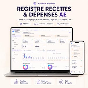 Registre Auto-Entrepreneur 2026 App | Recettes Dépenses, TVA, Dashboard, Clients, Factures & Devis
