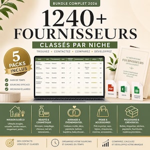 Liste Fournisseur – 1240 contacts classés, Excel et Google Sheets, sourcing et calculateur de marge