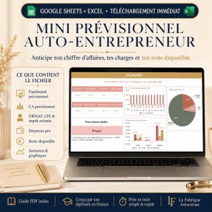 Mini Prévisionnel Auto-Entrepreneur 2026 | Business Plan Simple Excel & Google Sheets, Charges URSSAF, Point Mort