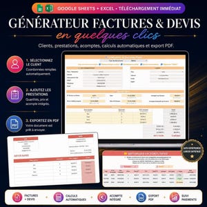 Générateur factures et devis auto-entrepreneur 2026 – Suivi paiements, TVA, Excel et Google Sheets