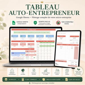 Tableau Auto Entrepreneur Excel Google Sheets | Gestion Comptabilité URSSAF TVA CFE Dashboard | Suivi Financier Freelance Multi Années