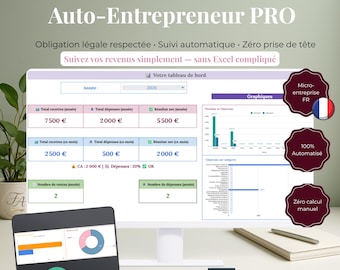 Registre Recettes Dépenses Auto-Entrepreneur | Tableau Comptabilité Micro Entreprise Google Sheets | Suivi CA Freelance TVA 2026