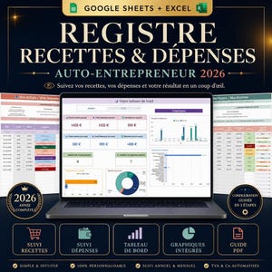 Registre Recettes auto-entrepreneur 2026 – Livre des et dépenses sur Excel et Google Sheets