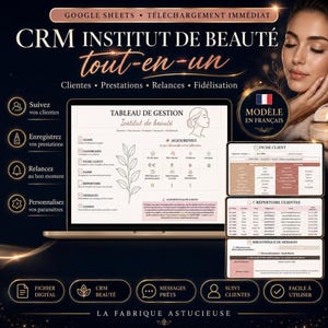 CRM Institut de beauté – Gestion clientes Excel & Google Sheets - cil, ongle, esthétique