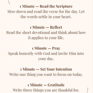 May include: A light beige print with the text "A Stewardess Routine" and instructions for a daily devotional. The routine includes reading scripture, reflection, prayer, setting intentions, and gratitude. Pink floral accents are at the top and bottom.