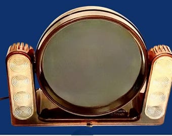 Espelho de maquilhagem vintage GE Looking Glass com iluminação – estilo retrô dos anos 70, imitando casco de tartaruga.