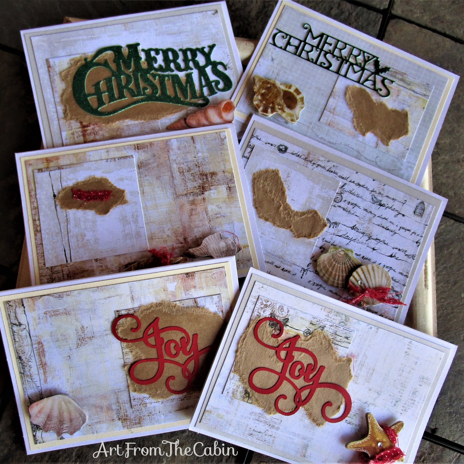 Handmade Seashell Christmas Cards Merry Christmas Joy Blank Etsy