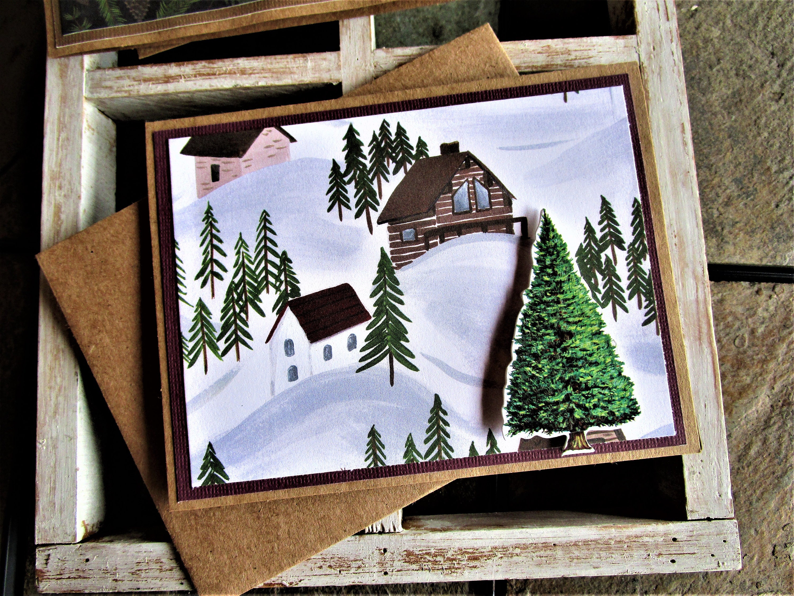 Handmade Winter Note Card Set Let it Snow Rustic Note Card | Etsy