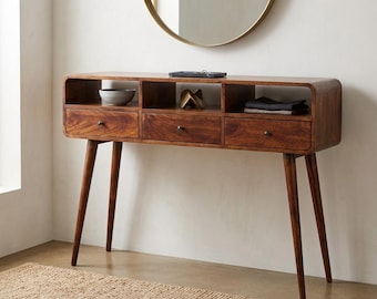 Narrow Console Table with Drawers, Wood Entryway Storage, Sofa Table