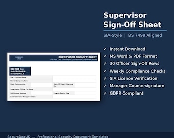 Security Supervisor Sign-Off Sheet | Officer Accountability Log (Word/PDF)