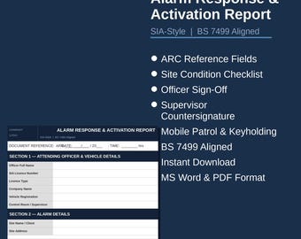 警報対応報告書｜英国警備パトロール、BS 7499準拠（Word、PDF）