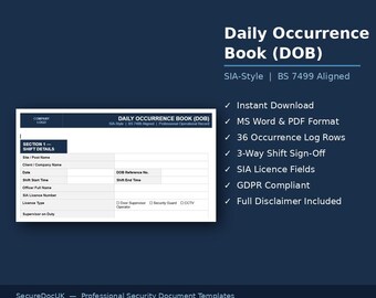Daily Occurrence Book (DOB) | SIA-Style Security Guard Log (Word & PDF)