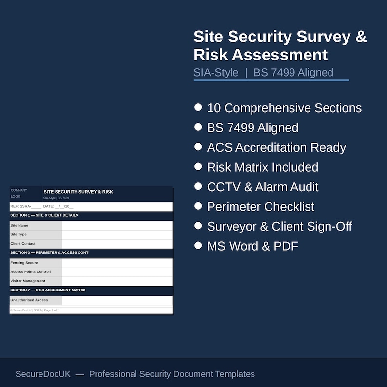 Site Security Survey Risk Assessment Template | UK BS 7499 ACS Ready ...