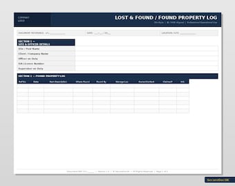 Lost and Found / Found Property Log Template | UK Security | Sia-Style, BS 7499 Aligned (Word and PDF)