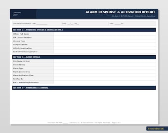 Alarm Response and Activation Report Template | UK Security | Sia-Style, BS 7499 Aligned (Word and PDF)