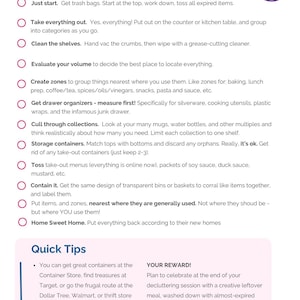 Kitchen Organization Checklist ADHD Friendly Editable Instant Digital Download Template Declutter Organize