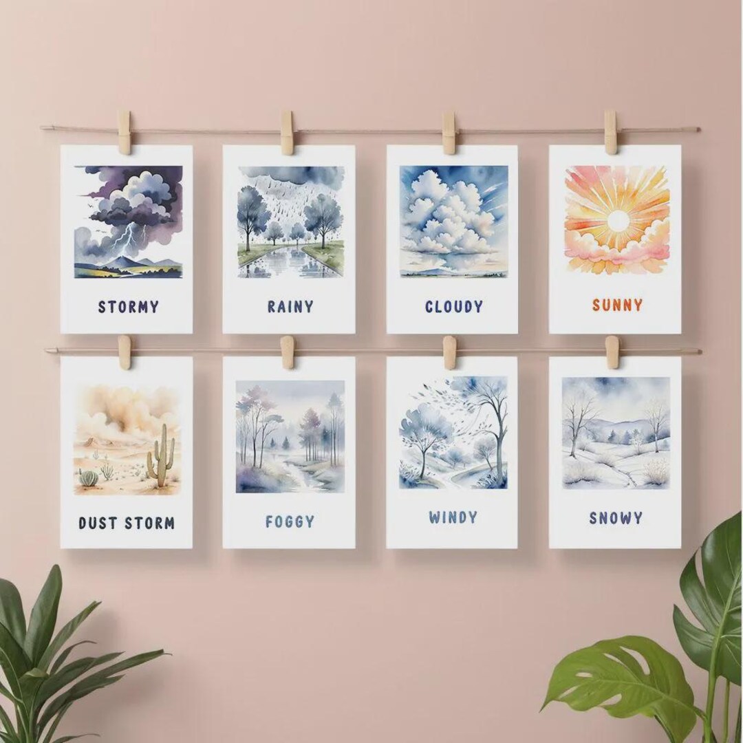 Weather Cards Printable for Preschool & Kindergarten – Watercolor ...