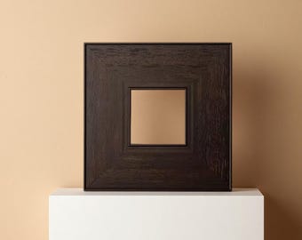 Handmade Dark Walnut Wood Square Picture Frame, Rustic Deep Brown Photo Frame for Wall Art, Minimalist Wooden Gallery Frame