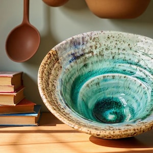 Handmade Ceramic Bowl, Ice-Cracked Glaze, Kiln-Altered Matcha Bowl, Rustic Pottery Fruit Dish