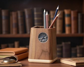 Handmade Black Walnut Wood Pen Holder, Pencil Cup，Makeup Brush Holder, Wooden Desk Organizer