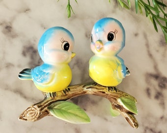 Vintage Norcrest Bluebirds - Lefton - Ceramic Blue Birds on Branch - Summer Decor - collectibles - Norcrest Birds - Pink, blue, yellow