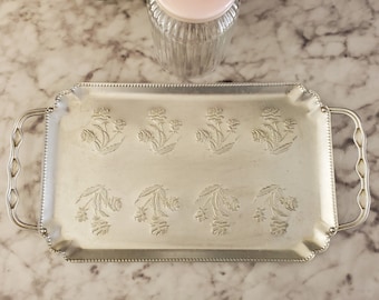 Vintage Pressed Aluminum Tray with Roses - Rose Motif Tray with Handles - Stamped Aluminum Tray - Vintage Decor - Kitchen Wares - Dining