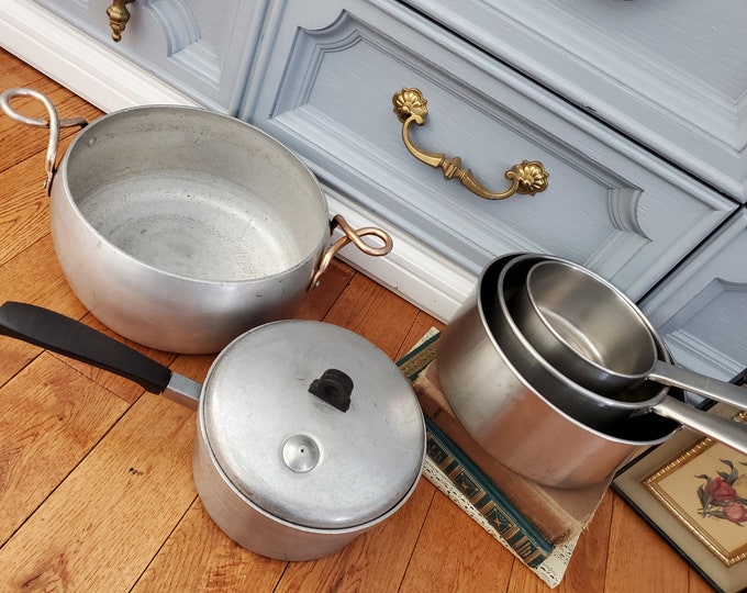 Set of 5 Various Mid Century Pots, Saucepans, Cooking Ware Regal Supreme Stainless Ware 1927