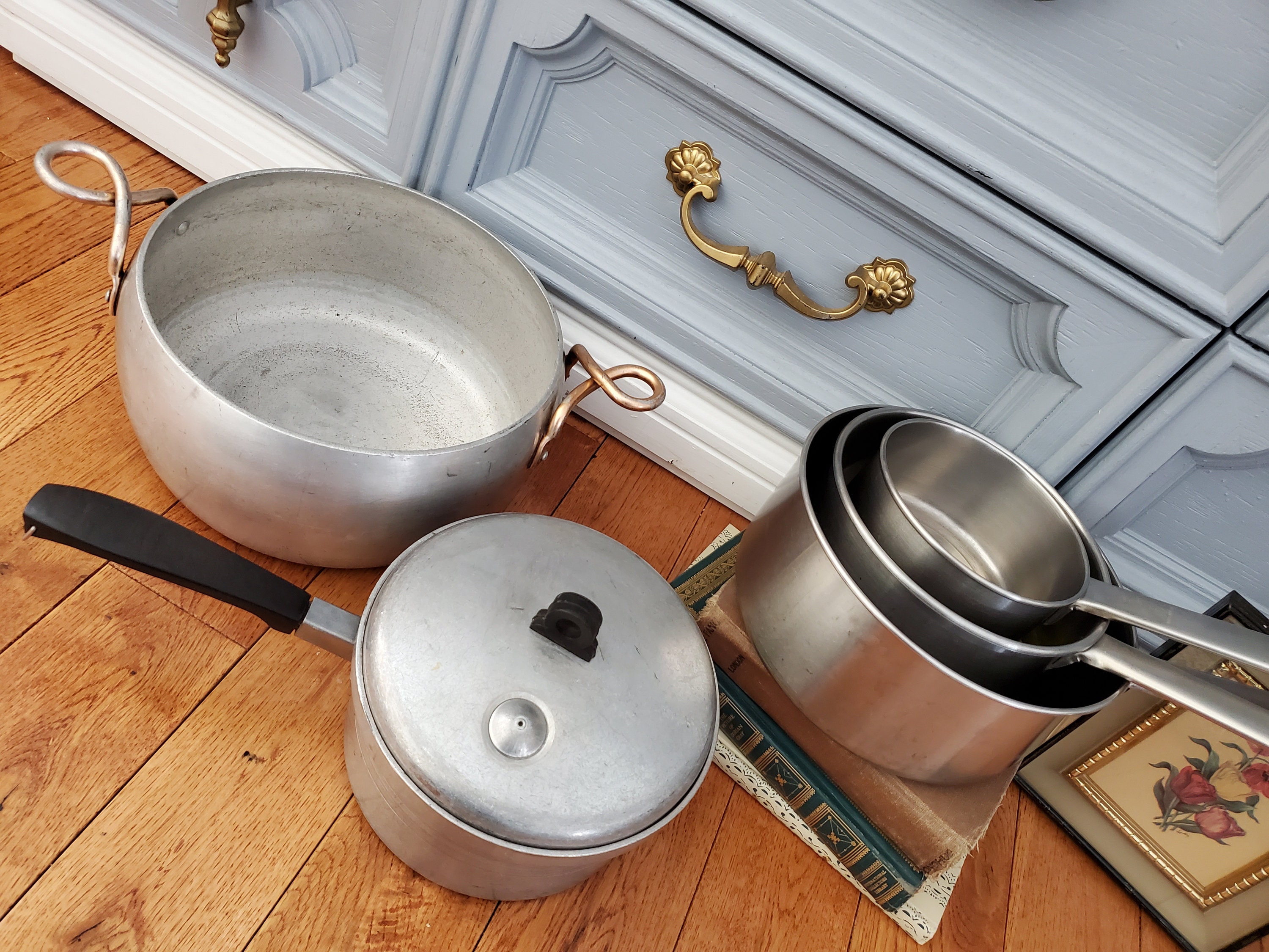 Vintage WearEver Cookware 4 Nonstick Pots Pans 1 Stainless 3 Glass Lids