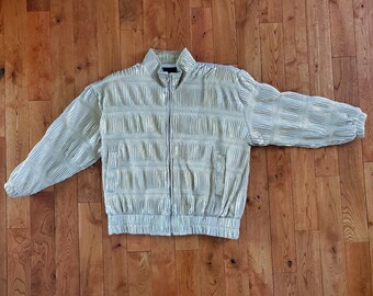Vintage Gold Zip-up Bomber jacket - Jungle Jackets - coat with shoulder pads - 80's fashion, 90's fashion - Gold jacket - Women's full zip