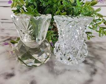 Set of 2 Vintage Toothpick Holders - Crystal - tiny vases - Vintage Cut Crystal - Princess House - Vintage hutch, kitchen, dining room