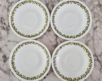 Vintage Corelle Spring Blossom Small Saucers - Set of 4 - Vintage Dishes - Avocado Green Floral Design - vintage Corelle - plates - dining