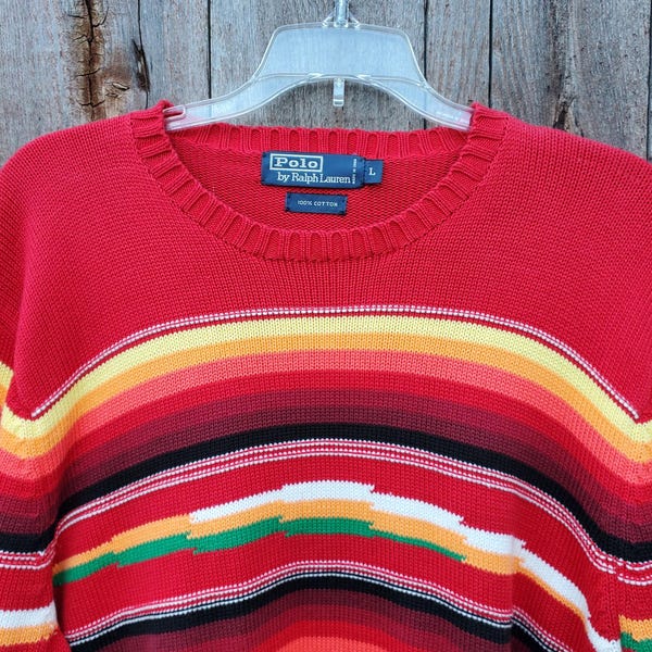 Vintage Ralph Lauren Sweater - Size Large - Polo by Ralph Lauren - Aztec Southwestern Print - Knit Sweater