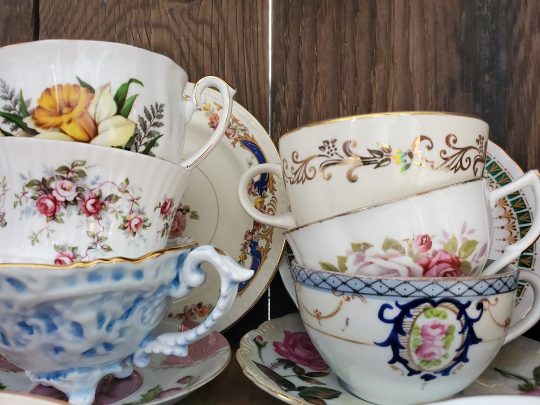 Set of 9 Mismatched Tea Cups and Saucers Vintage China Etsy