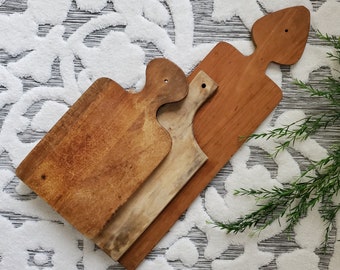 Trio of Rustic Wood Cutting Boards - wood decor - kitchen staging - Farmhouse - Vintage wood cutting board - Autumn Hutch Idea - shelf idea