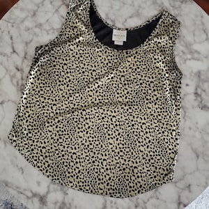 1980&#39;s Bentley Gold and Black Tank Top - Metallic tank - Gold blouse - Leopard Print Tank Top - 80&#39;s fashion - Vintage tanks - Vintage shirt