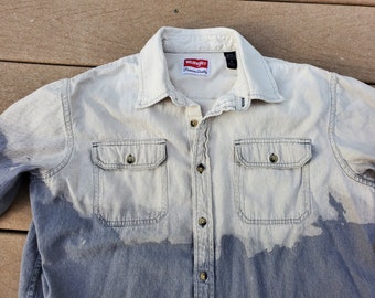 Hand dyed Wrangler Button-down shirt - men's sz Medium - Ombre dyed - bleach dyed - Western shirt - cotton button down work shirt - charcoal
