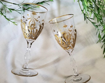 Beautiful Gold Encrusted Crystal Stemware - Possibly Saint Louis Antique French Wine Goblets - very rare, high quality, fine cordials