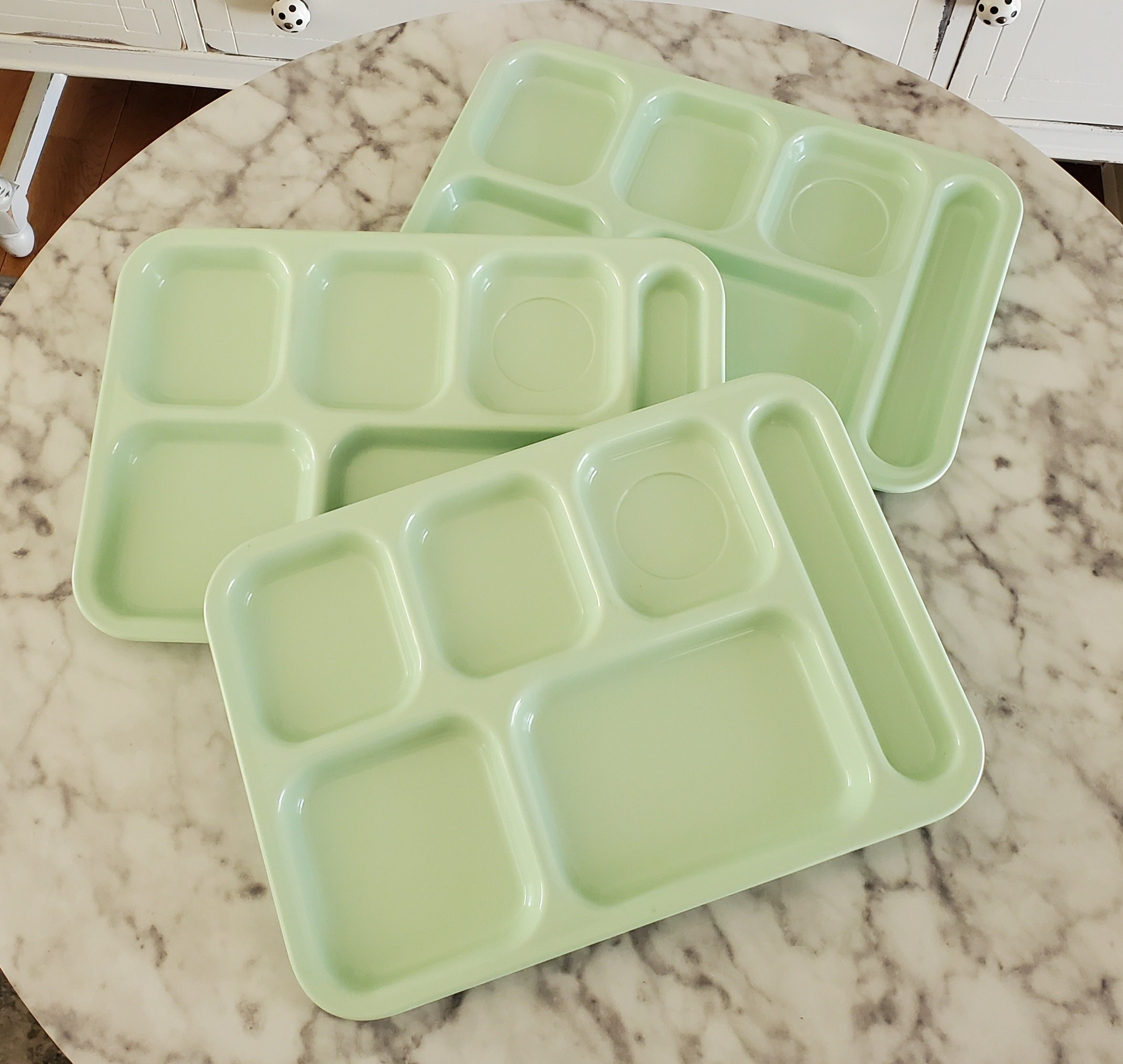 4 Vintage DALLAS WARE Mint Green Cafeteria Lunch Trays w/ 6