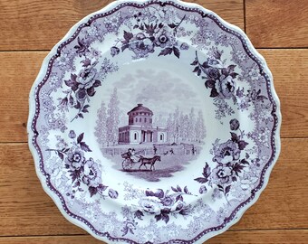 Antique 1830's Purple Transferware - English Purple Transfer - American Scenery Series - The Waterworks, Philadelphia, Pennsylvania - Plate